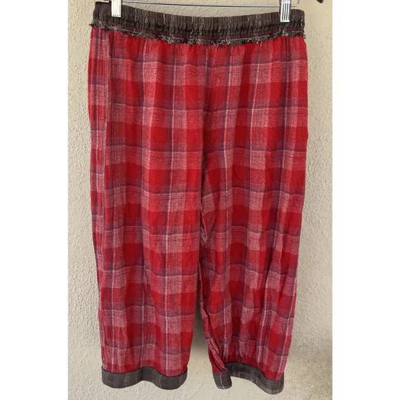 Free People Red Plaid Boho Lounge Pants Women’s Size Medium Hippie Lagenlook - Picture 2 of 6